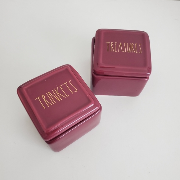 Rae Dunn Other - NWT Rae Dunn | Trinkets and Treasures Burgundy Gold Jewelry Container Box Set